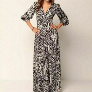 Eliza J Long Sleeve Spotty Dot Animal Chiffon Maxi Dress Black & White 6